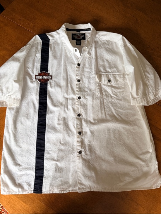 Harley-Davidson Other - Harley-Davidson Men's White Short-Sleeve Button-Up Shirt with Black Stripe